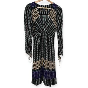 Anthropologie Maeve Long Sleeve Geometric Black, Beige & Navy Knit Dress